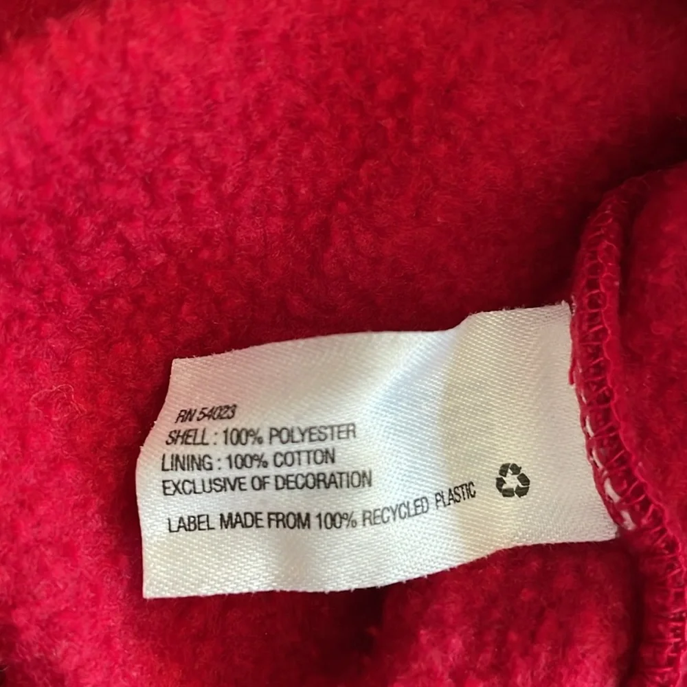 GapKids red hooded, full zip sweatshirt with gray, blue & white GAP.  Size small